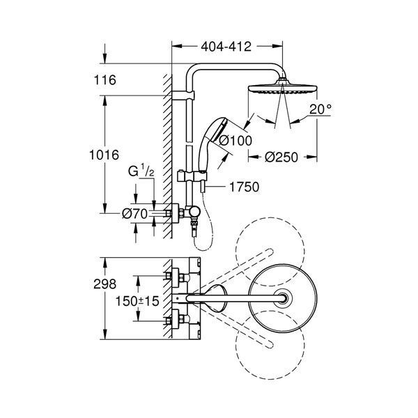 Душова система термостатична Grohe QuickFix Vitalio Start System 250 266772430 CV031147 фото