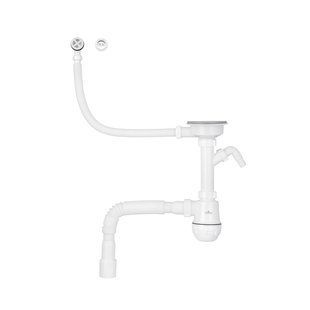 Сифон для кухонної мийки Kroner KRP KS02R-1WHI 3 1/2"х40/50 мм з відводом для пральної машини, з круглим переливом CV034318 фото