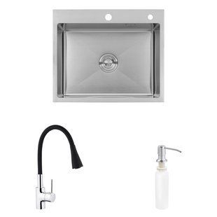Комплект кухонна мийка Kroner Geb&uuml;rstet-6050HM + змішувач K&uuml;che-C031BLK + дозатор Spender-016 CVS29843 фото