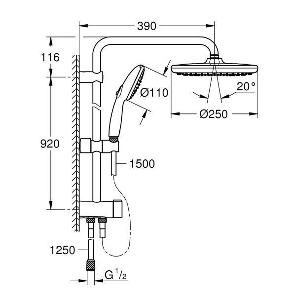 Душова система Grohe QuickFix Vitalio Start 250 26989001 CV034564 фото