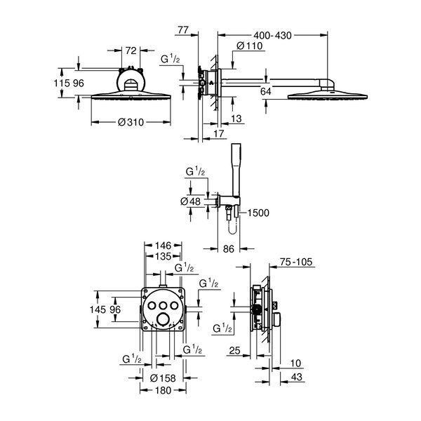 Душова система прихованого монтажу термостатична Grohe QuickFix Precision SmartControl 34874000 CV034568 фото